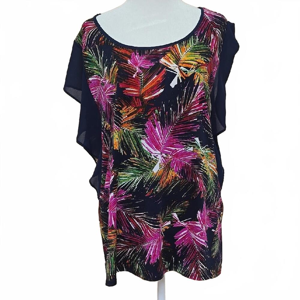 NY Collection XL Tropical Print Top - Colorful Floral Design